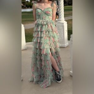 Green and Pink dress-Ruffle layers. Size 1/2. Worn once. Excellent condition.